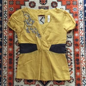 Anthropologie Floreat Silk Embroidered Top